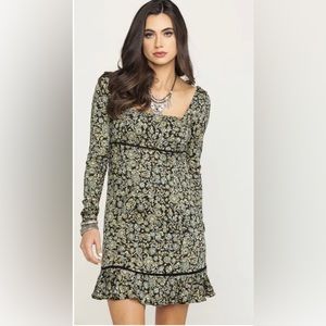 Free People Long Sleeve Open Back Floral Boheme Mini Dress Size 6